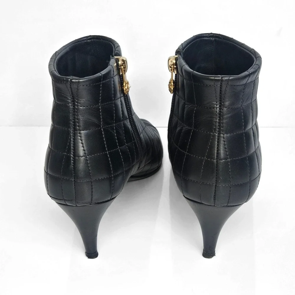 Chanel Black Quilted Leather Cap‎ Toe Ankle Boots Size 38.5 EU Fall Boots